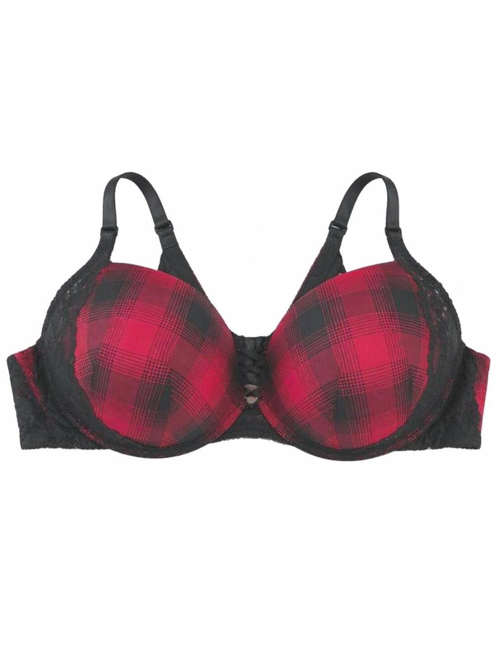 Torrid Curve Xo Red & Black Plaid Lace Push Up Bra Size 48DD